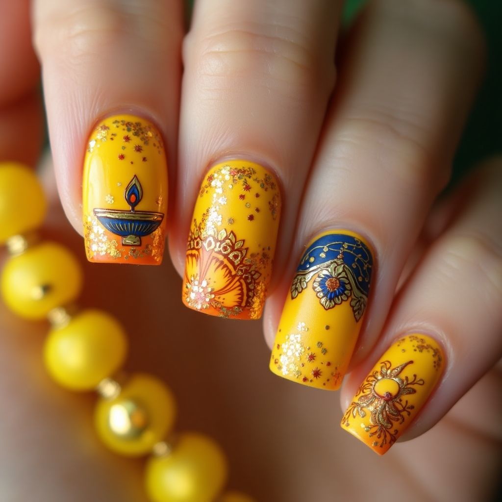 Yellow Diwali Nail Design