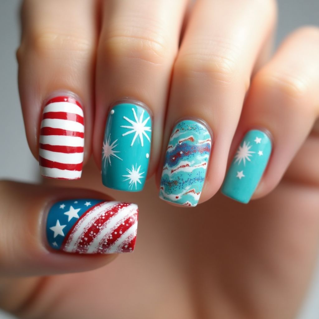 Turquoise 4th Of July Nail Design