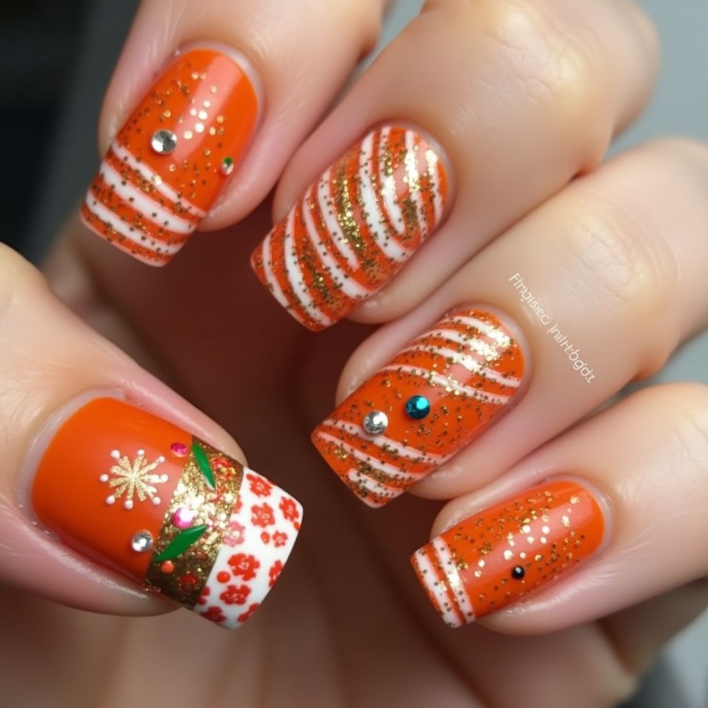Orange Christmas Nail Design