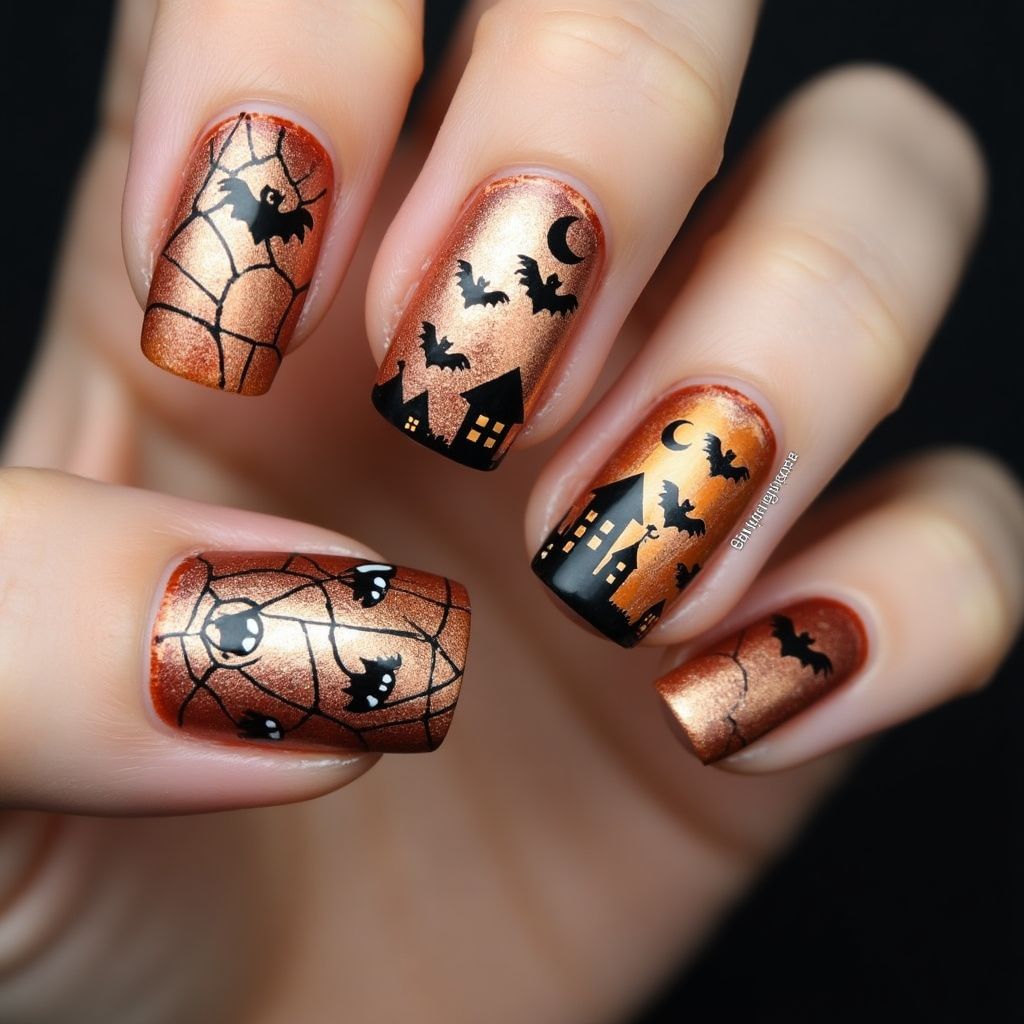 Copper Halloween Nail Design