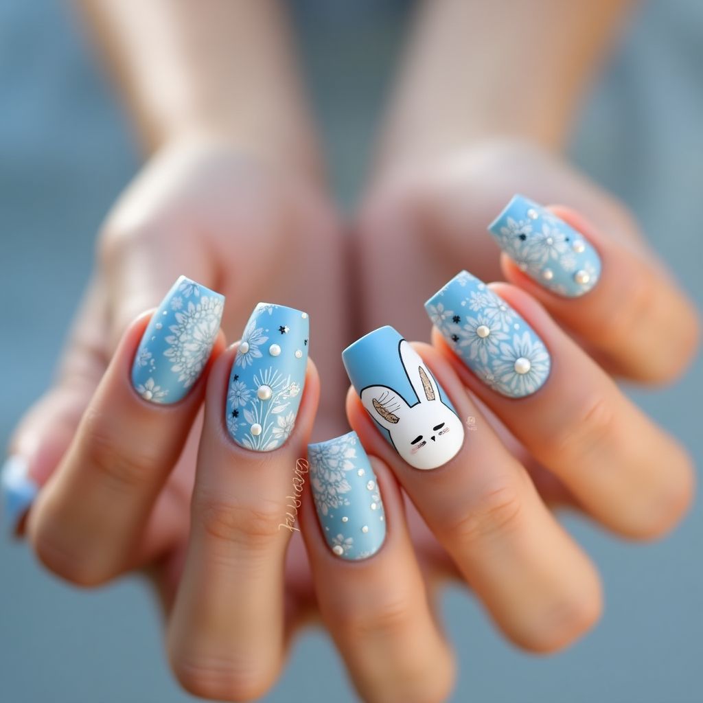 Blue Easter Nail Design