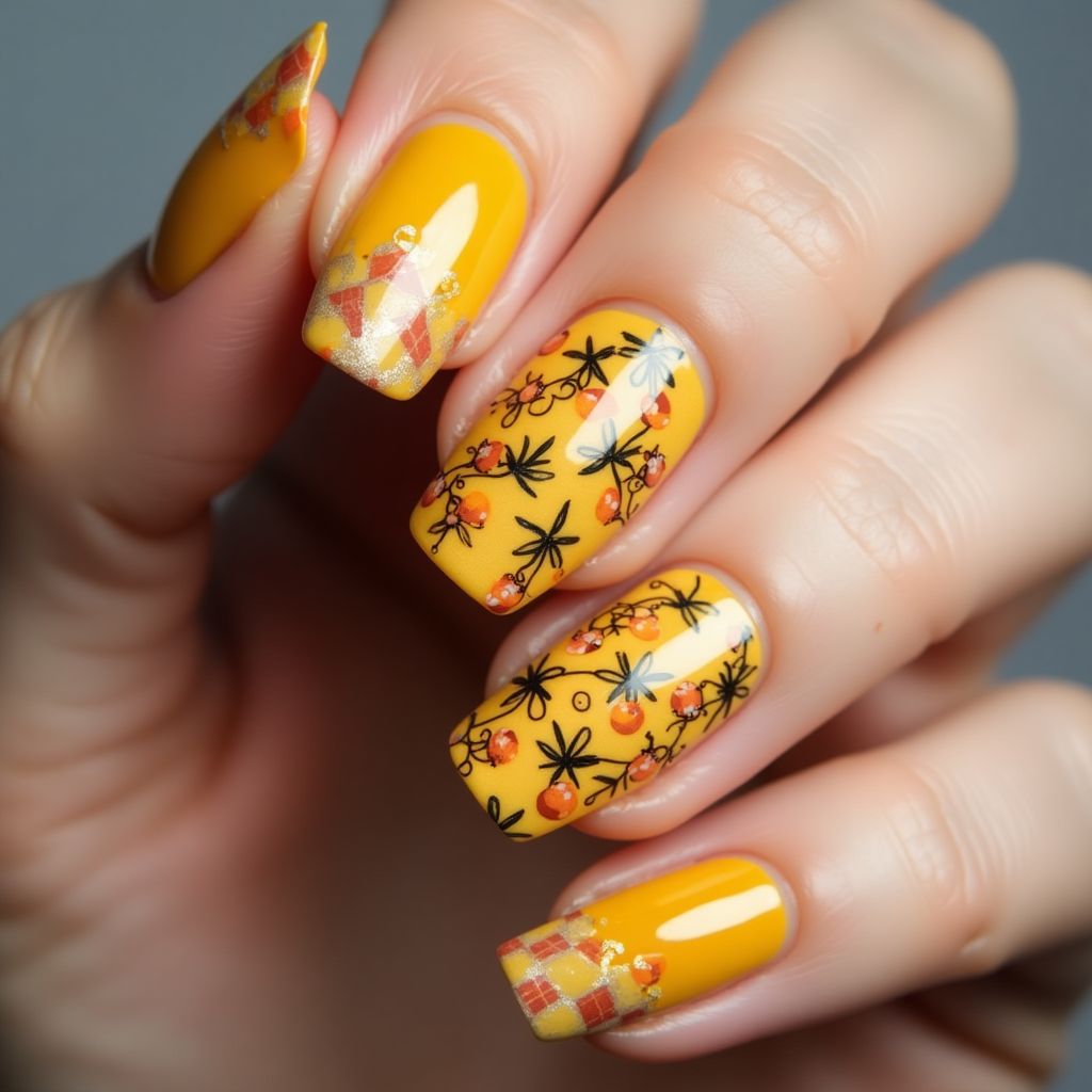 Yellow Thanksgiving Nail Design