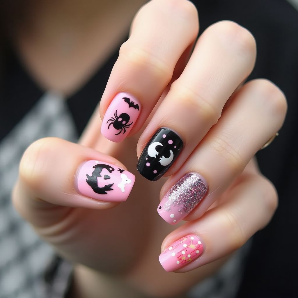 Baby Pink Halloween Nail Design