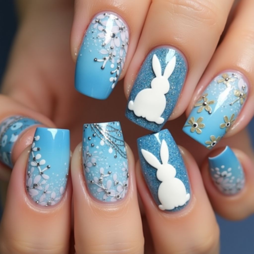 Blue Easter Nail Design