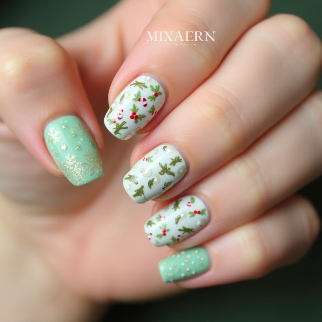 Pastel Green Christmas Nail Design