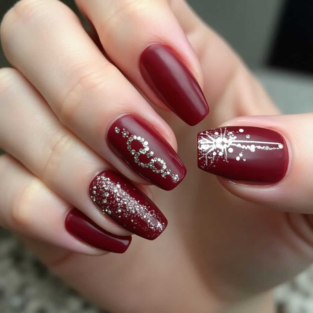 Burgundy New Year Nail Design