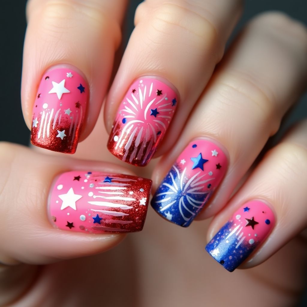 Hot Pink 4th Of July Nail Design