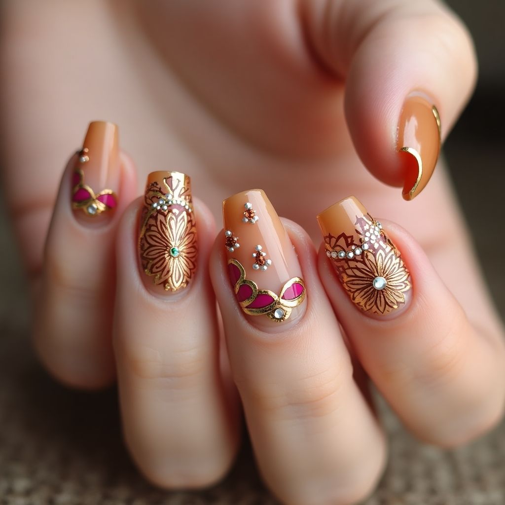 Nude Diwali Nail Design