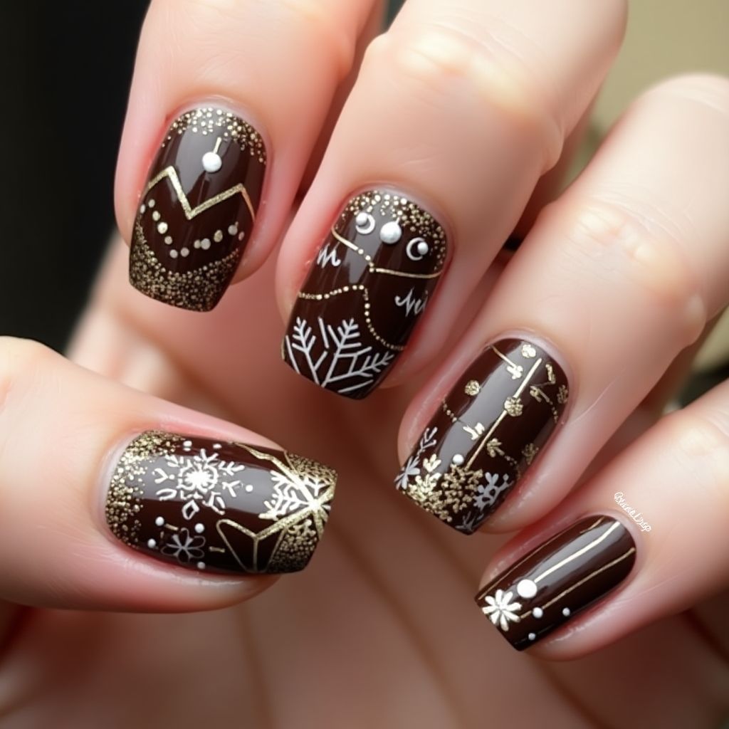 Chocolate Brown Christmas Nail Design