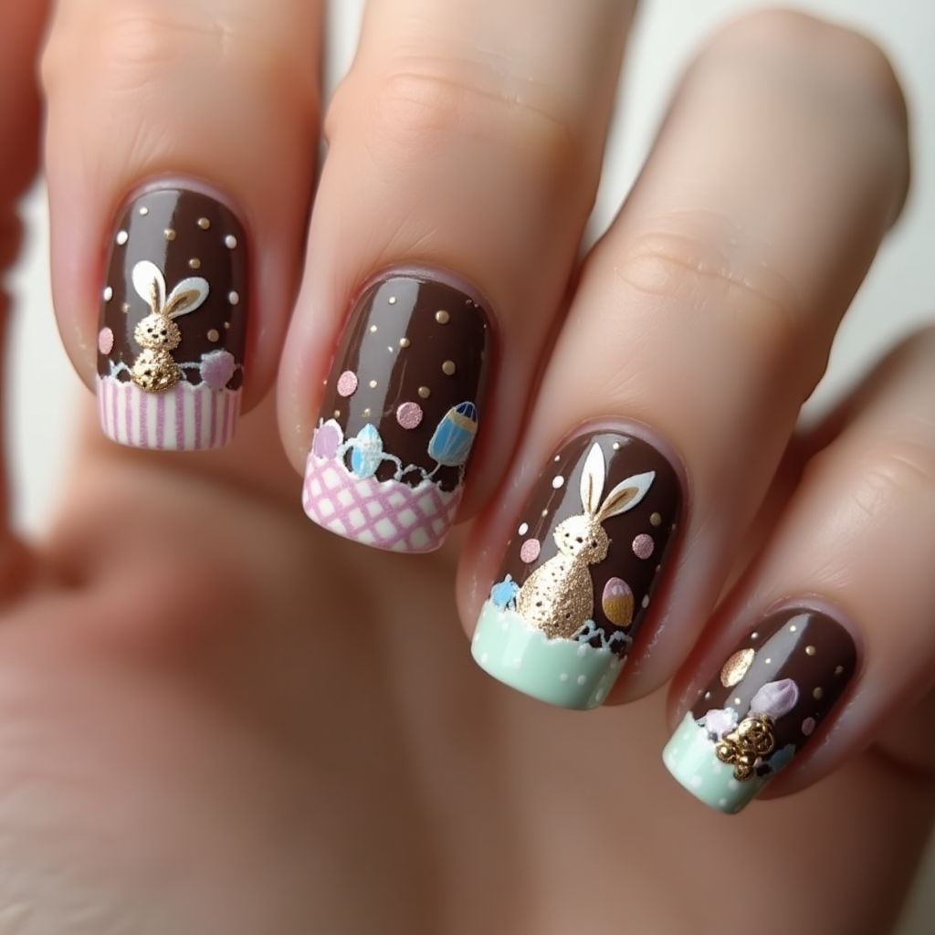 Chocolate Brown Easter Nail Design