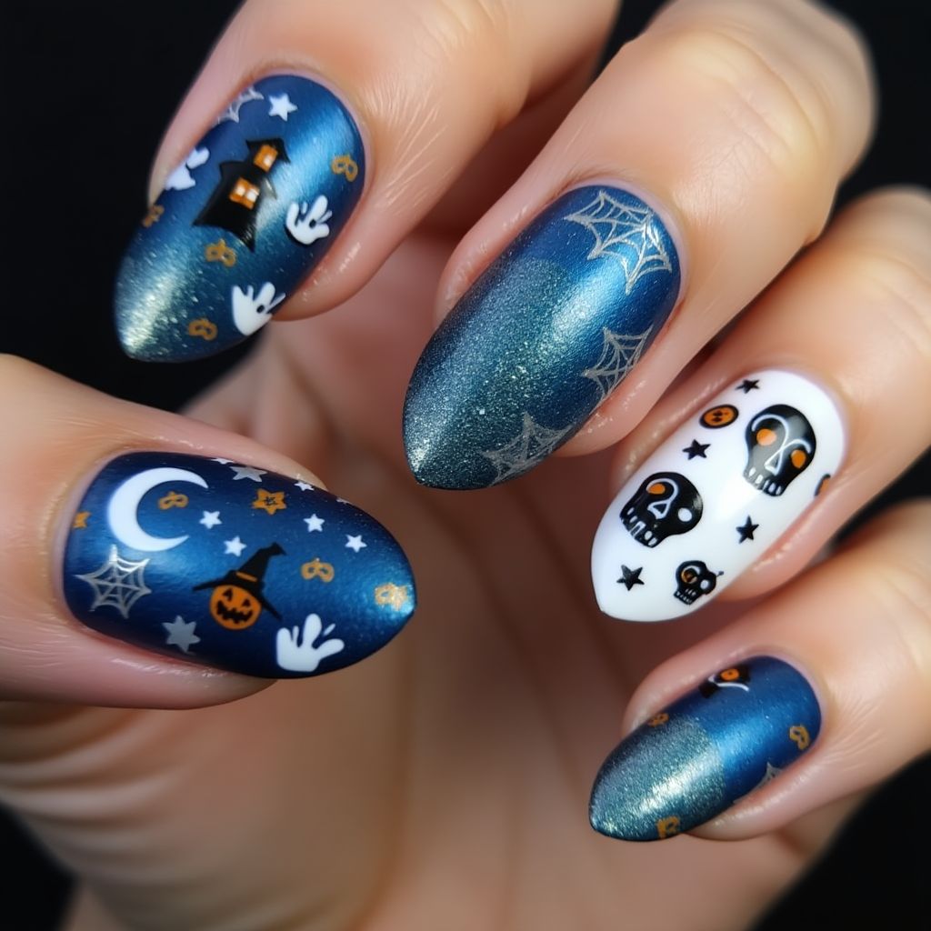Blue Halloween Nail Design