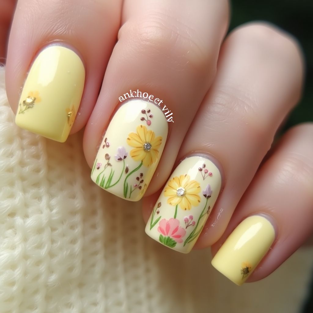 Pastel Yellow Easter Nail Design