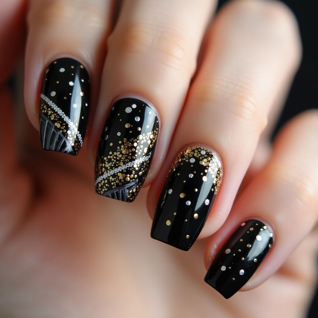 Black New Year Nail Design