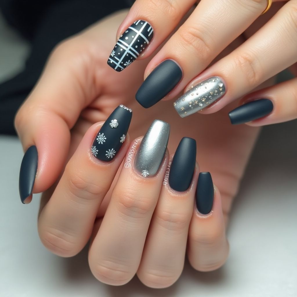 Charcoal Gray Christmas Nail Design