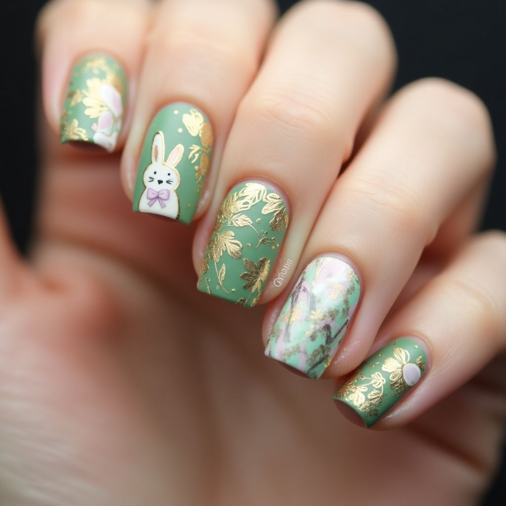 Olive Green Easter Nail Design