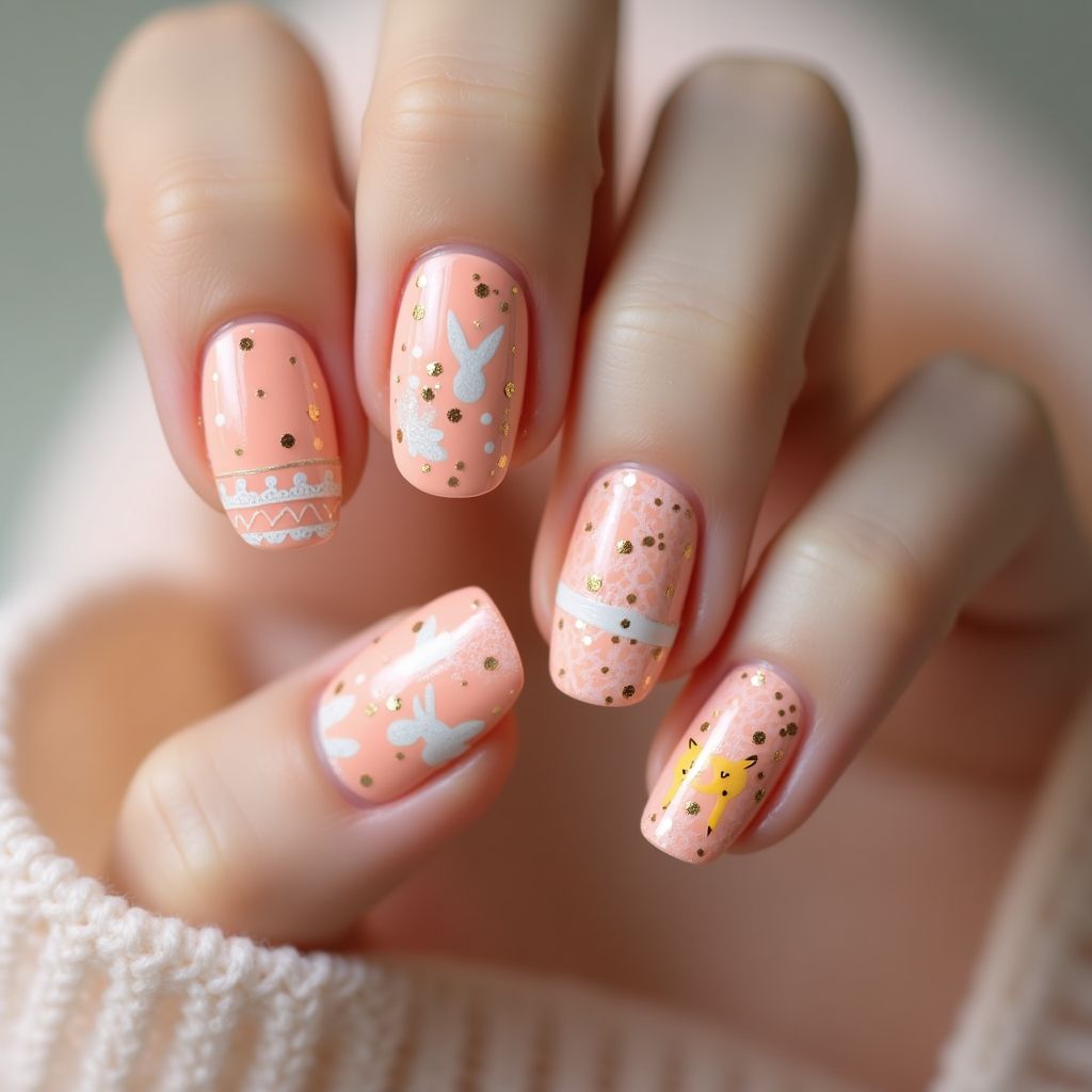 Peach Easter Nail Design