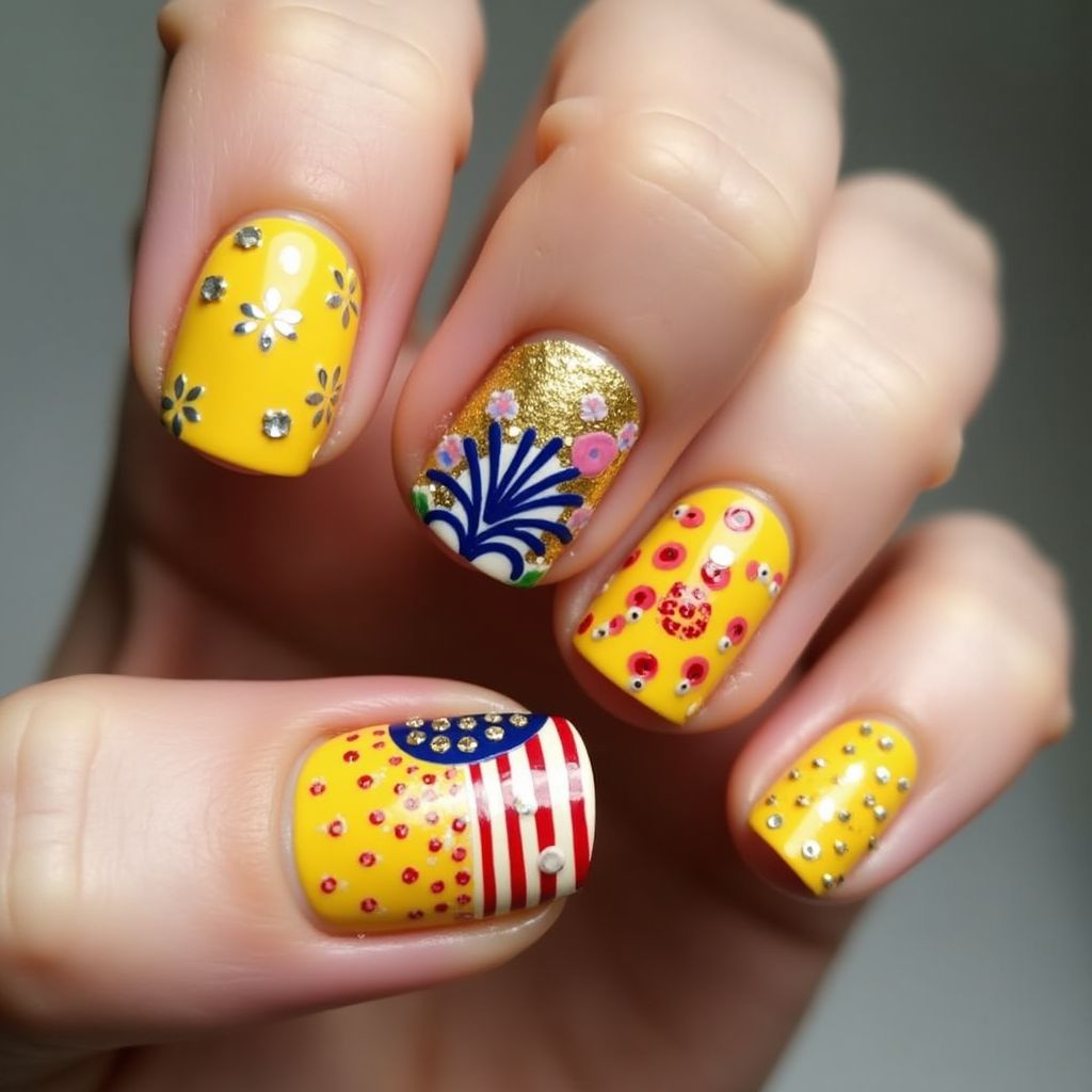 Yellow 4th Of July Nail Design