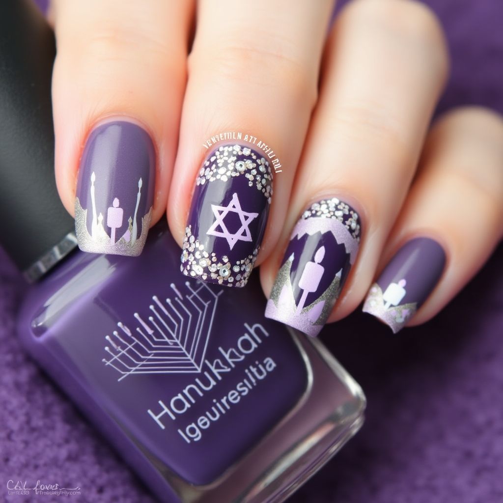 Purple Hanukkah Nail Design