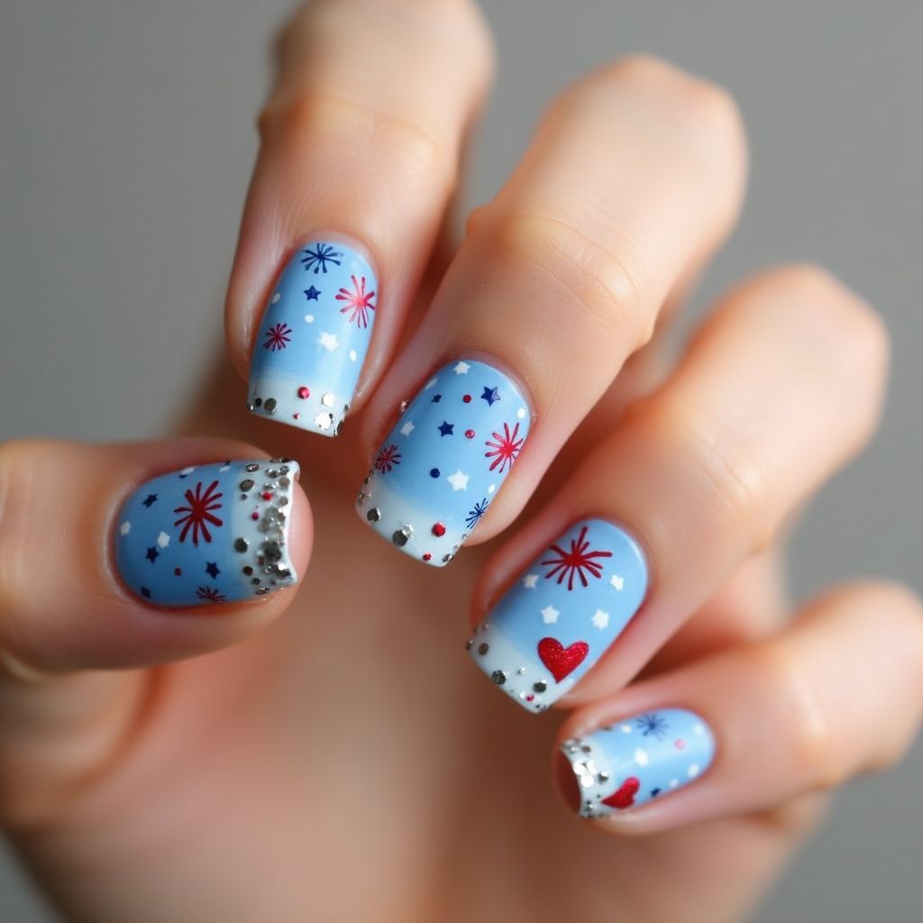 Pastel Blue 4th Of July Nail Design