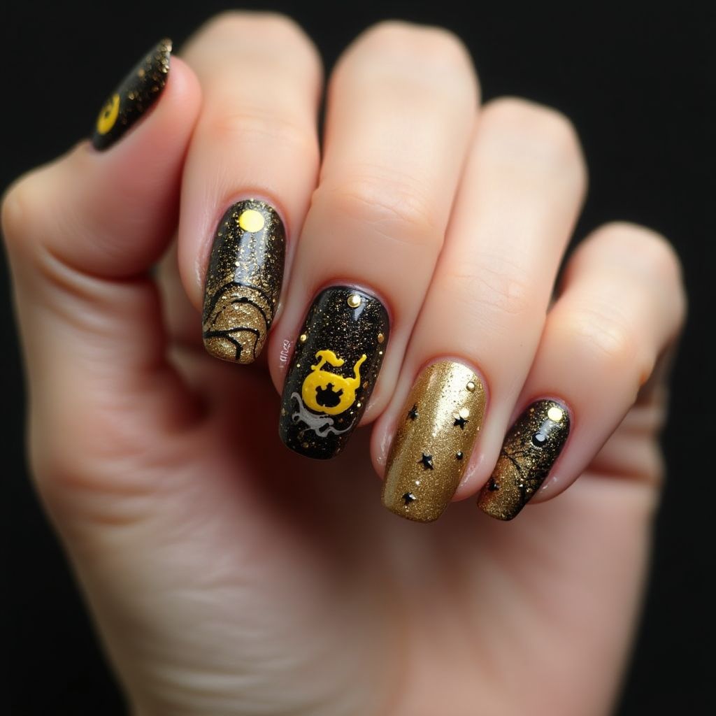 Gold Halloween Nail Design