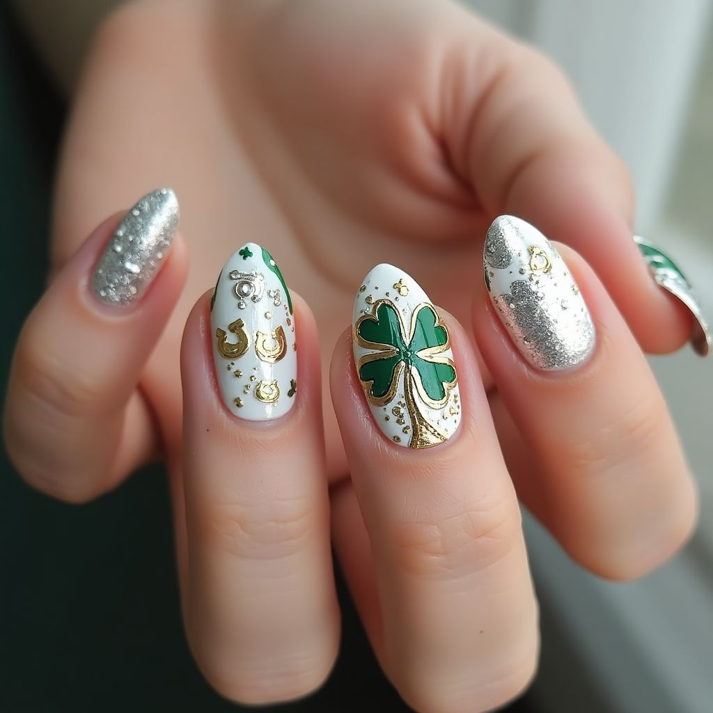 Silver St Patrick's Day Nail Design