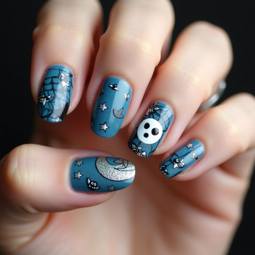 Sky Blue Halloween Nail Design