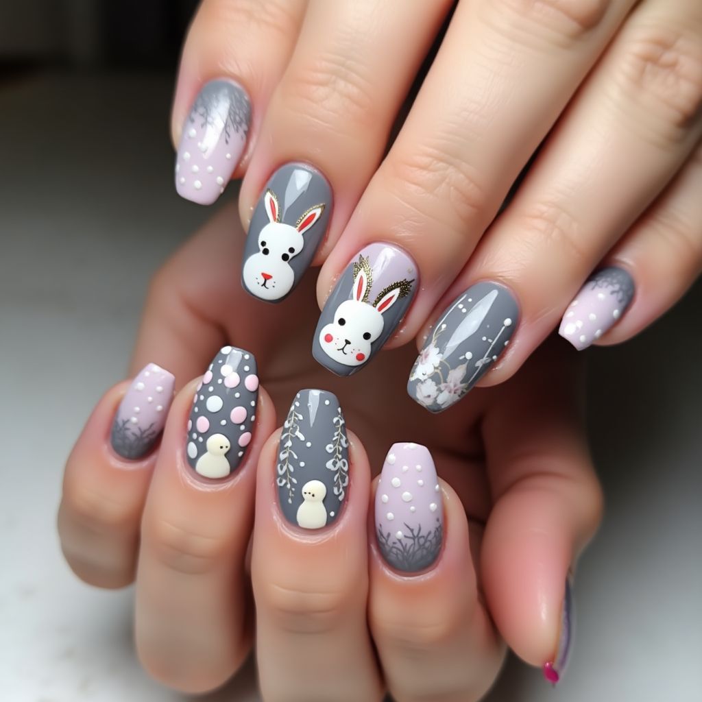 Charcoal Gray Easter Nail Design