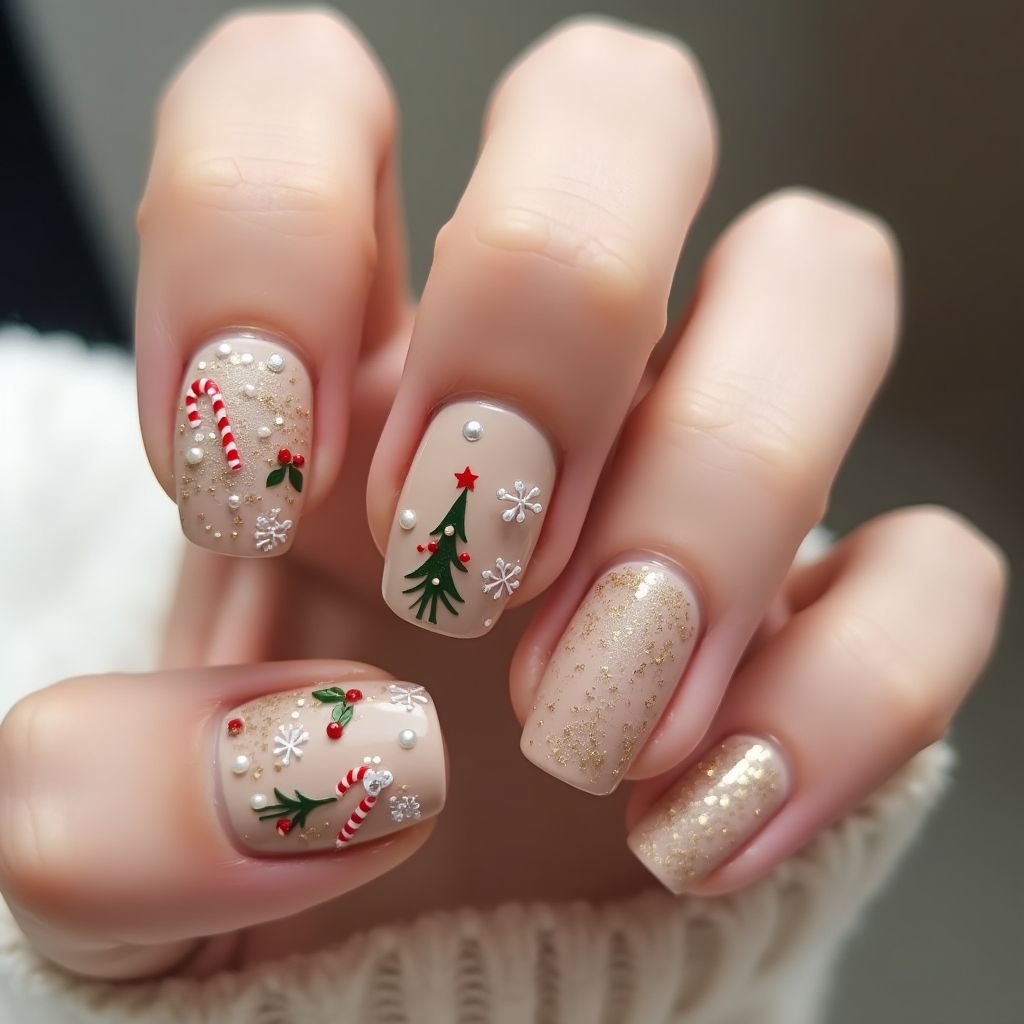 Nude Christmas Nail Design