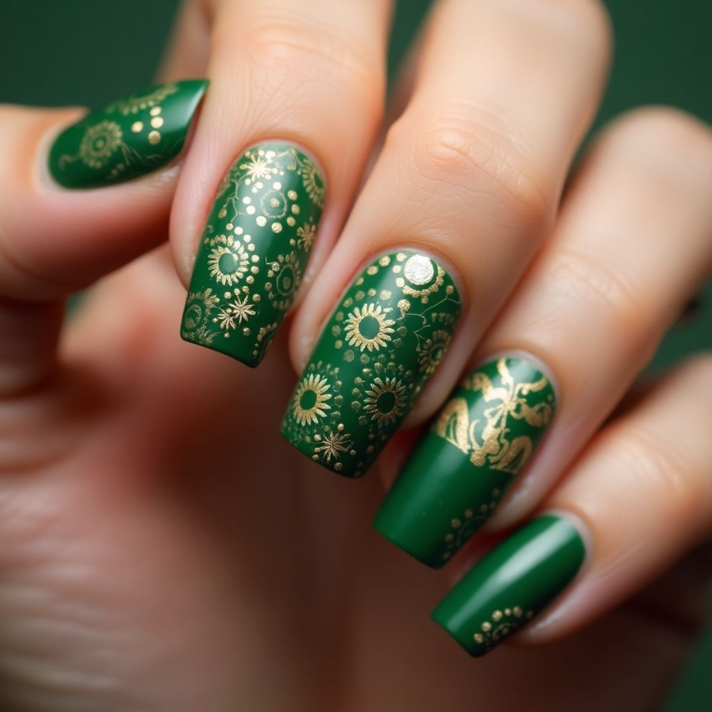 Green Diwali Nail Design