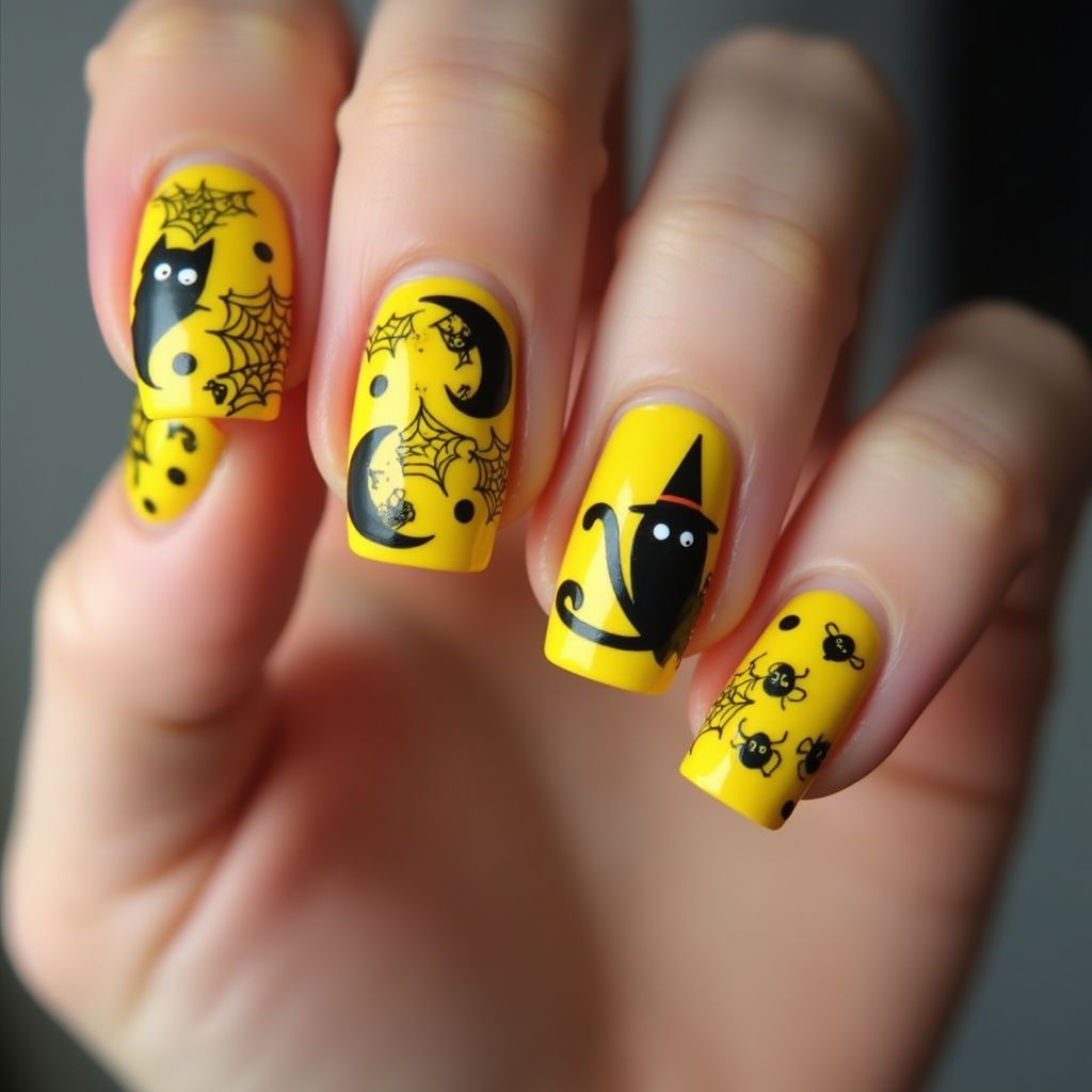 Yellow Halloween Nail Design