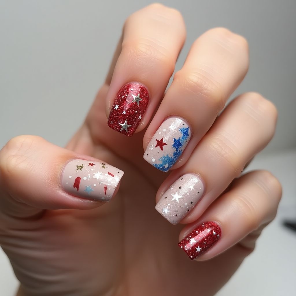 Nude 4th Of July Nail Design