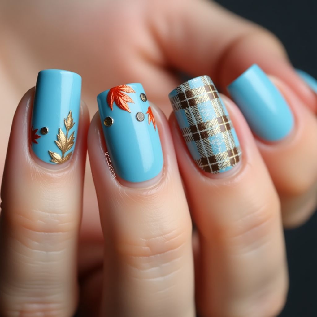 Sky Blue Thanksgiving Nail Design