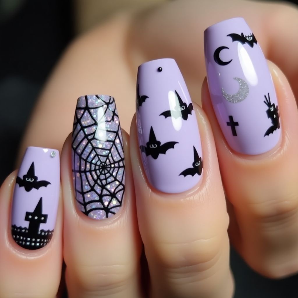 Lavender Halloween Nail Design
