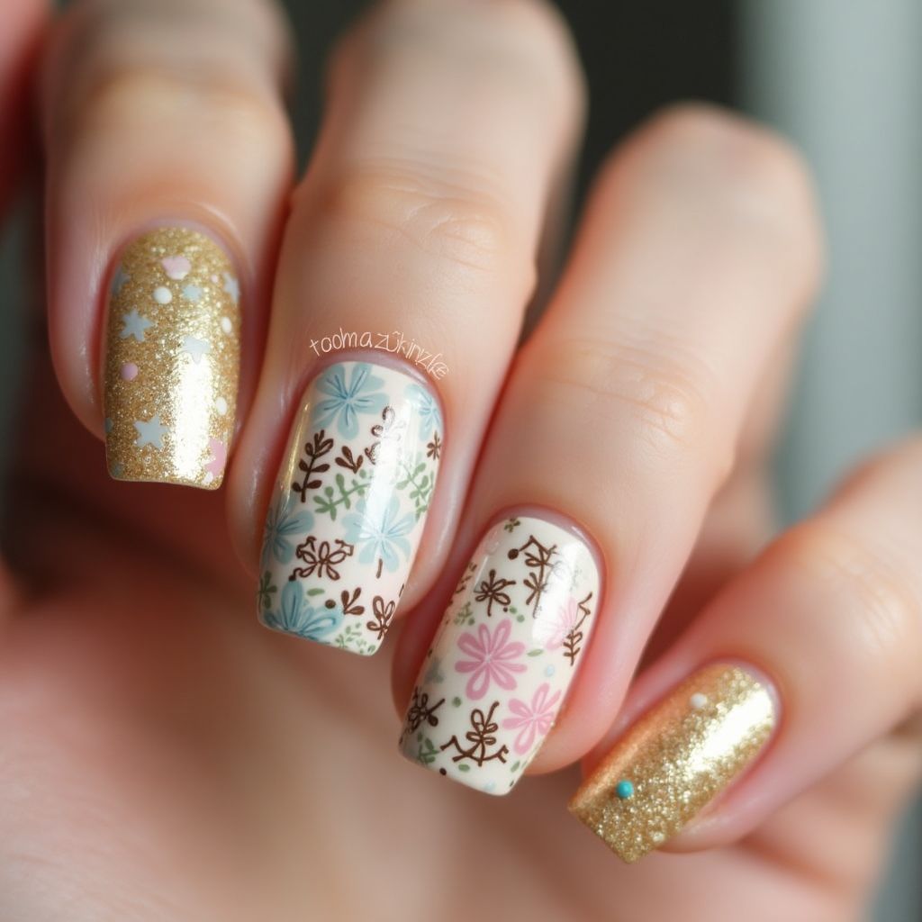 Gold Easter Nail Design