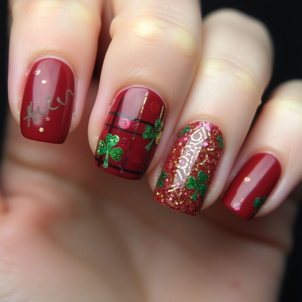 Burgundy St Patrick's Day Nail Design