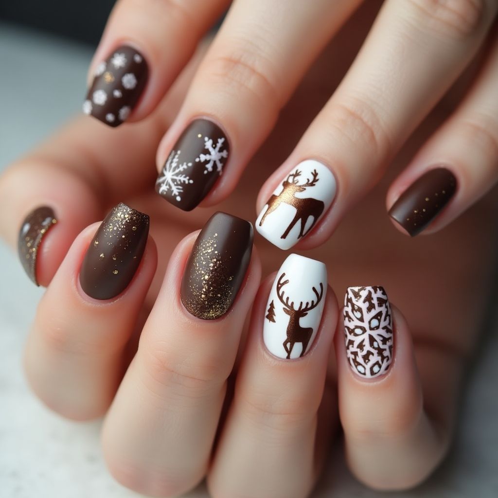 Chocolate Brown Christmas Nail Design