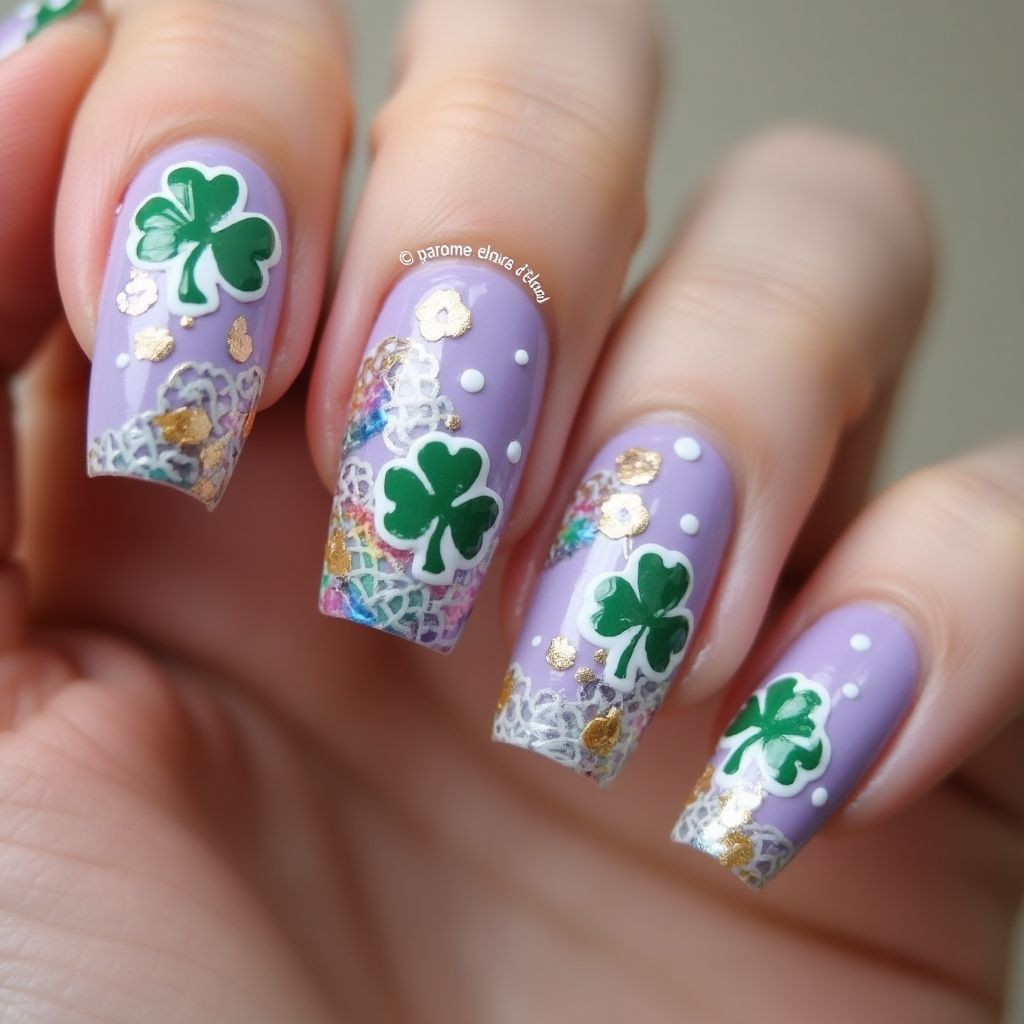 Pastel Purple St Patrick's Day Nail Design