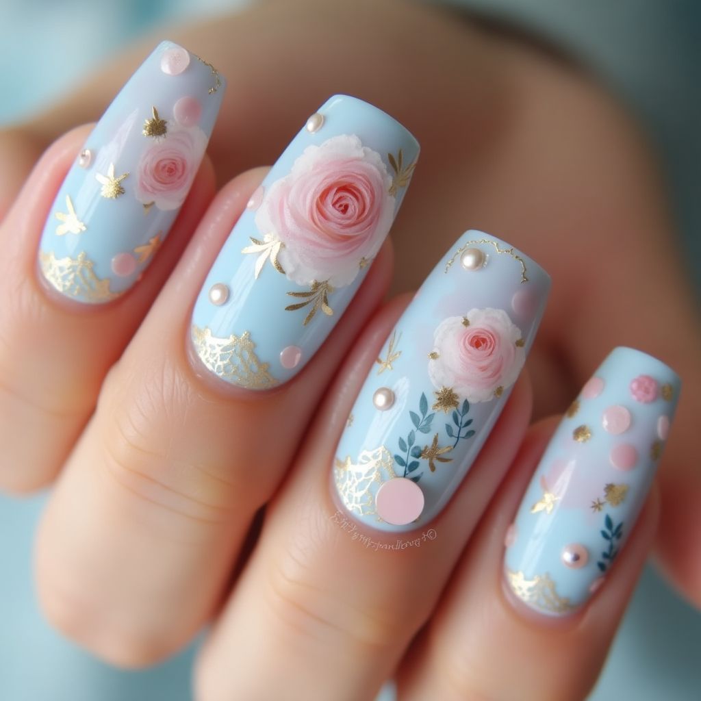 Sky Blue Mother's Day Nail Design