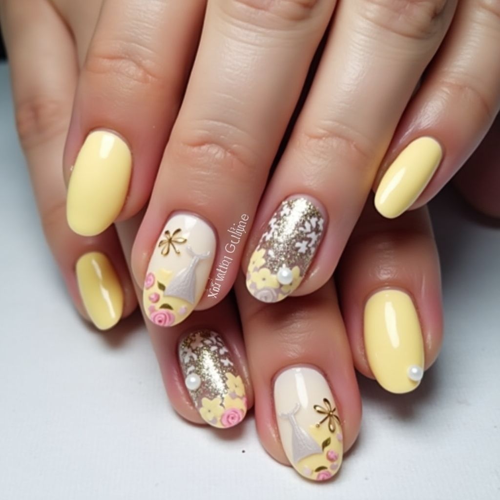 Pastel Yellow Mother's Day Nail Design