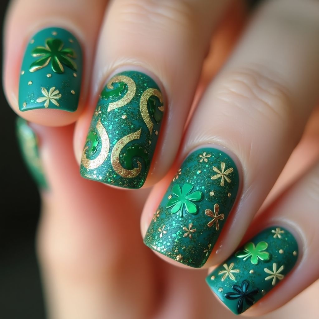 Teal St Patrick's Day Nail Design