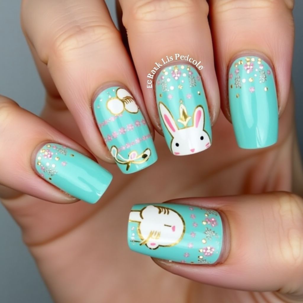 Turquoise Easter Nail Design