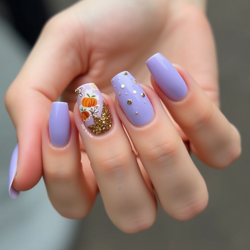 Lavender Thanksgiving Nail Design