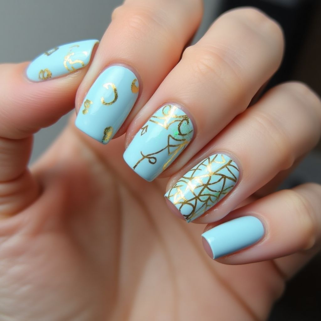 Pastel Blue St Patrick's Day Nail Design