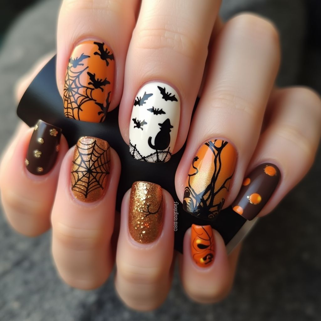 Chocolate Brown Halloween Nail Design