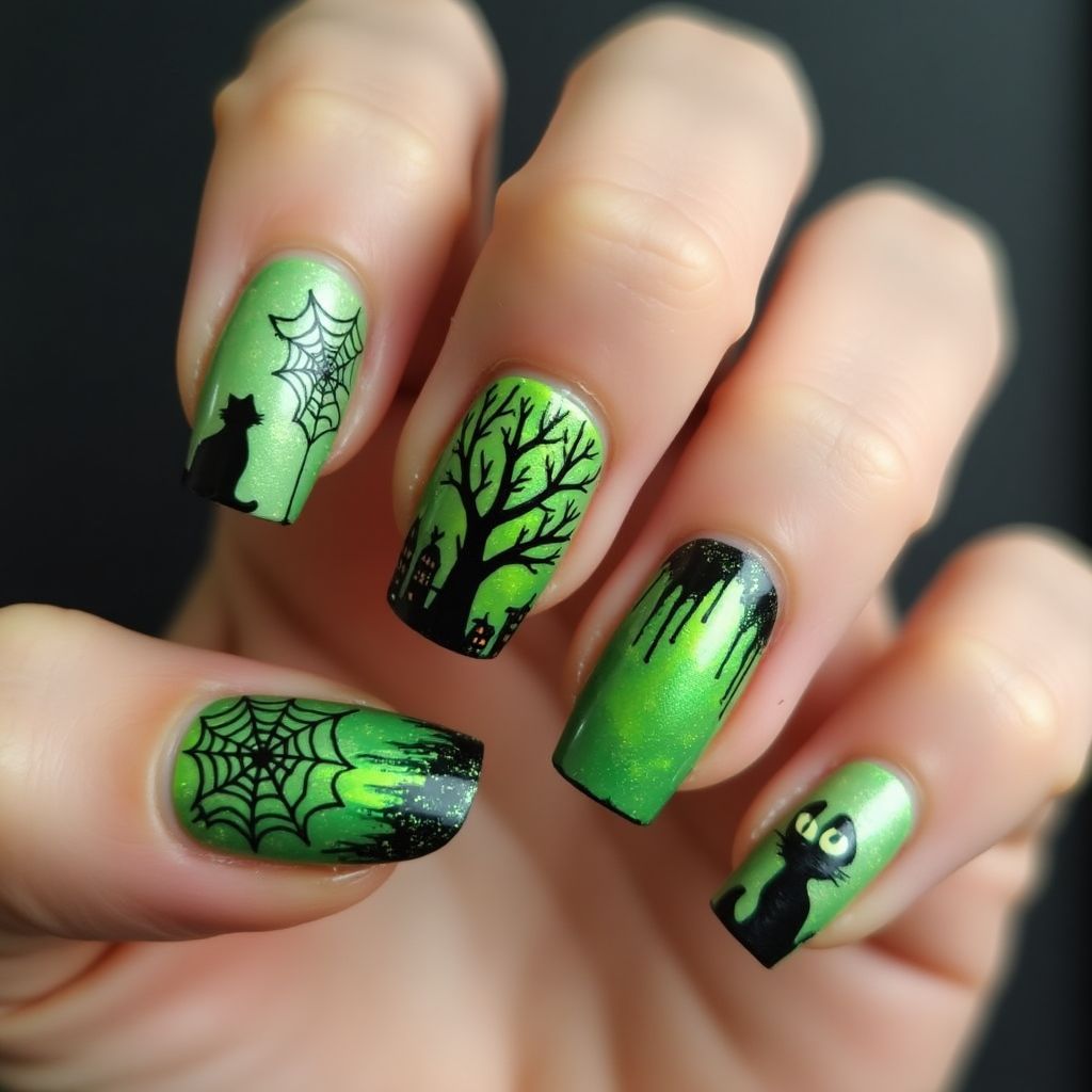 Green Halloween Nail Design