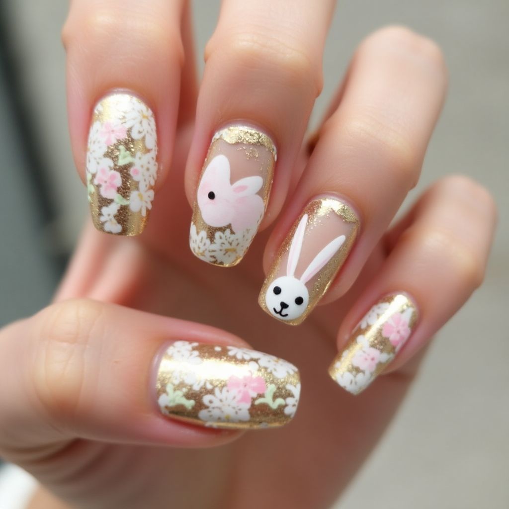 Gold Easter Nail Design