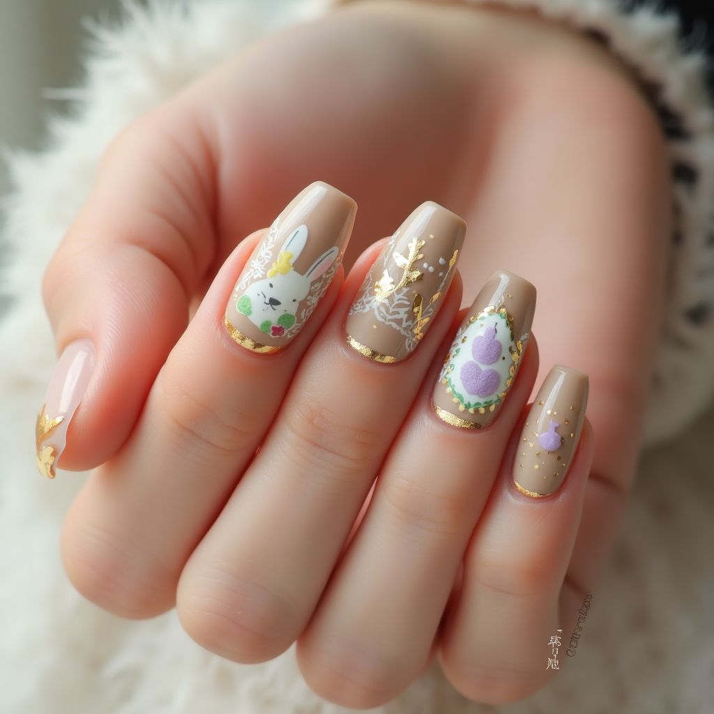 Tan Easter Nail Design