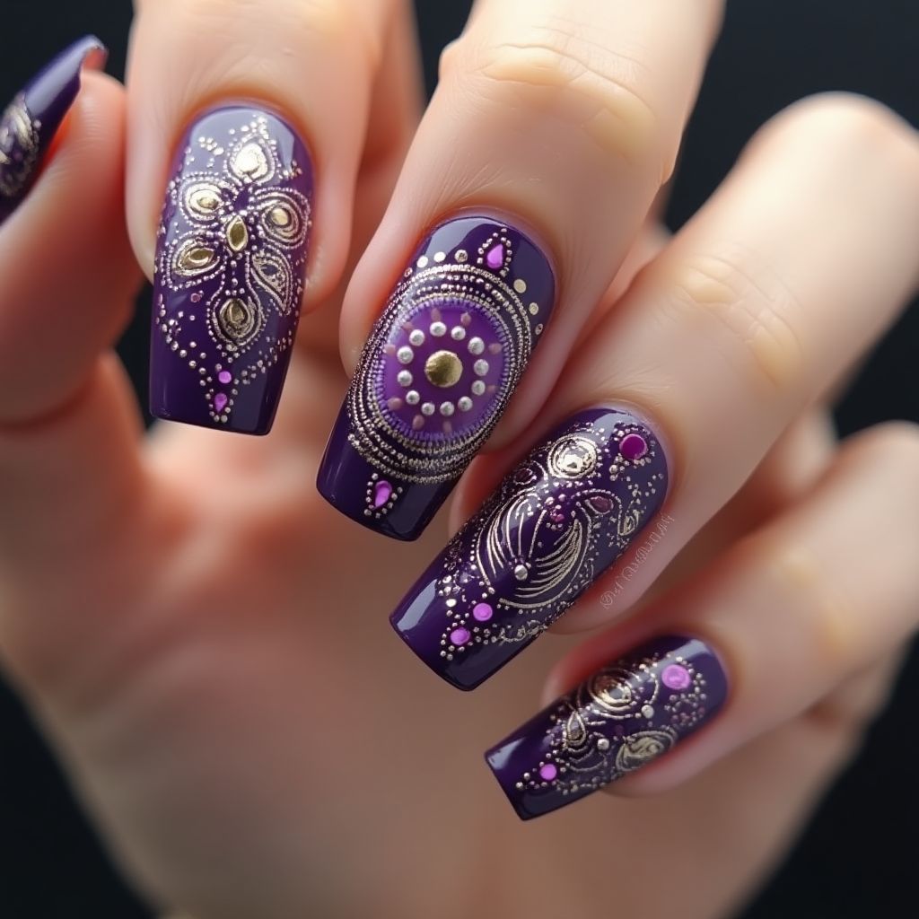 Purple Diwali Nail Design