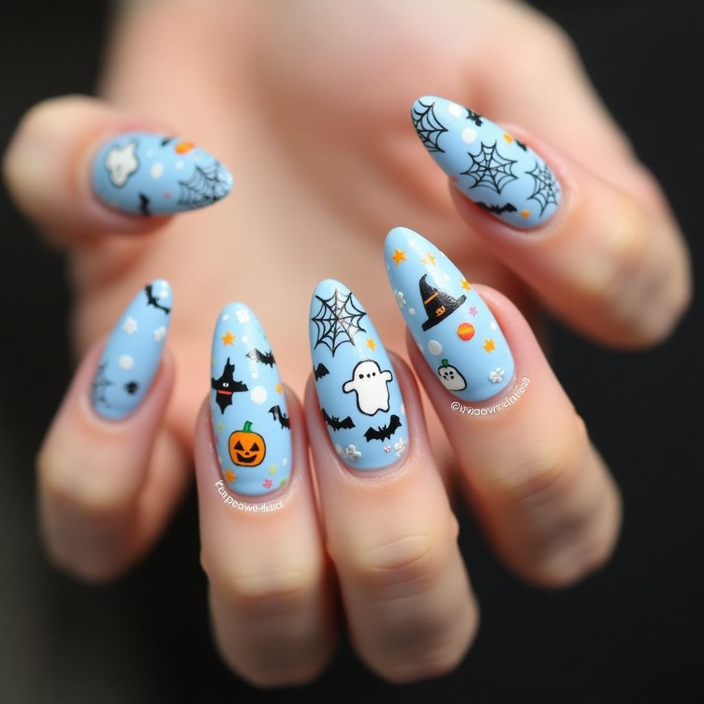 Pastel Blue Halloween Nail Design