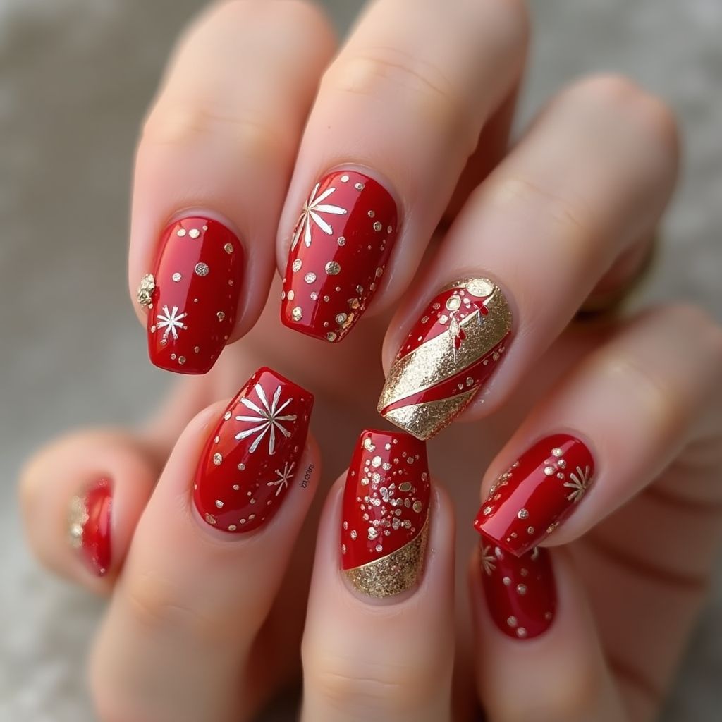 Red New Year Nail Design